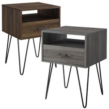 Modern Single Drawer Hairpin Leg Side End Bedside Wood Table Night Stand Bedroom