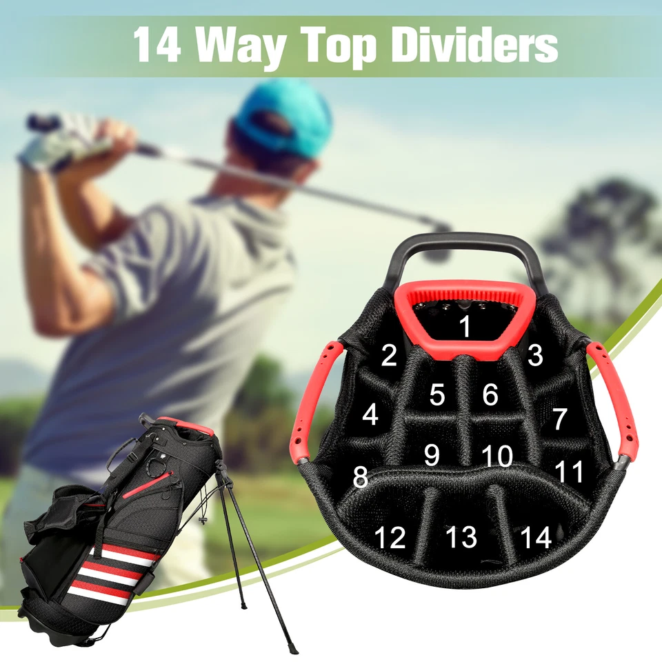 Lightweight Golf Stand Carry Bag W/14 Way Top Dividers & Rain Hood and Stand - Image 2 of 4