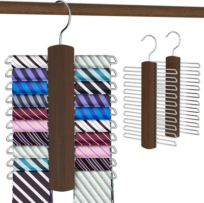 Tie Rack Hanger 2Pack, Premium Wooden Tie Organizer 40 Storage Capacity 