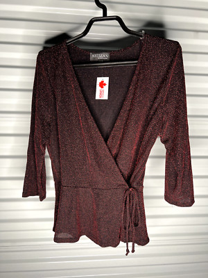 Artizan By Robin Barre Metallic Cache Coeur Top Women's Red sz L