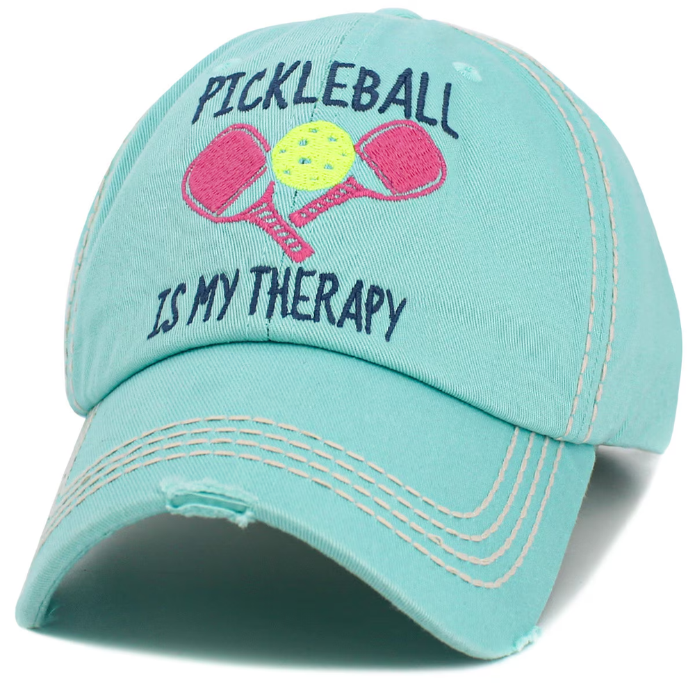 Pickleball Therapy Adjustable Aqua Blue Distressed Dad Cap