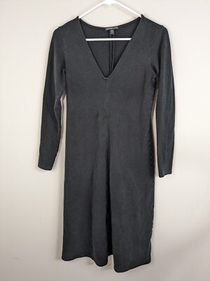 James Perse Dress Women's 1 Black Stretch V-neck Long Sleeve
