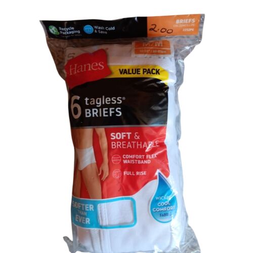 Hanes 6-Pack Tagless Briefs M/M 32-34" White Soft & Breathable Comfort Flex NEW