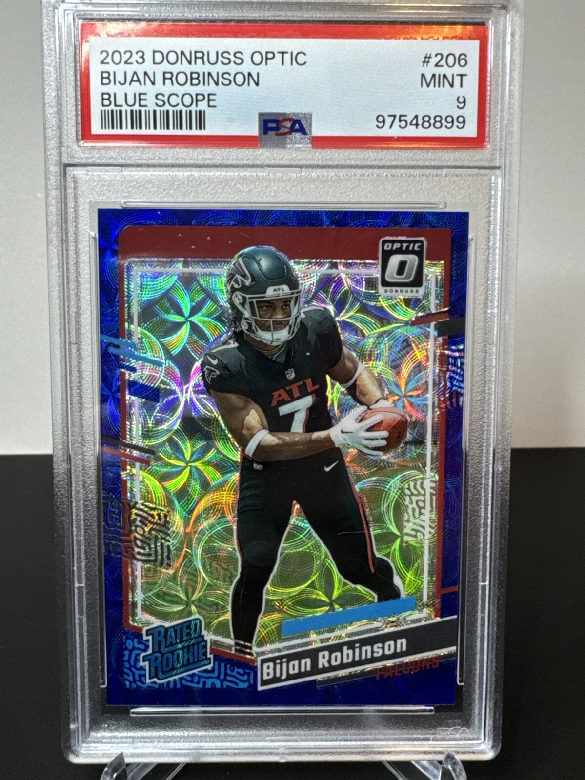2023 Panini Donruss Optic-Rated Rookie Blue Scope Priam #206 Bijan Robinson (RC)