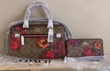 NWT Rowan Satchel Sig Canvas w/ Jumbo Floral Print CF325 & Matching Wallet CE668