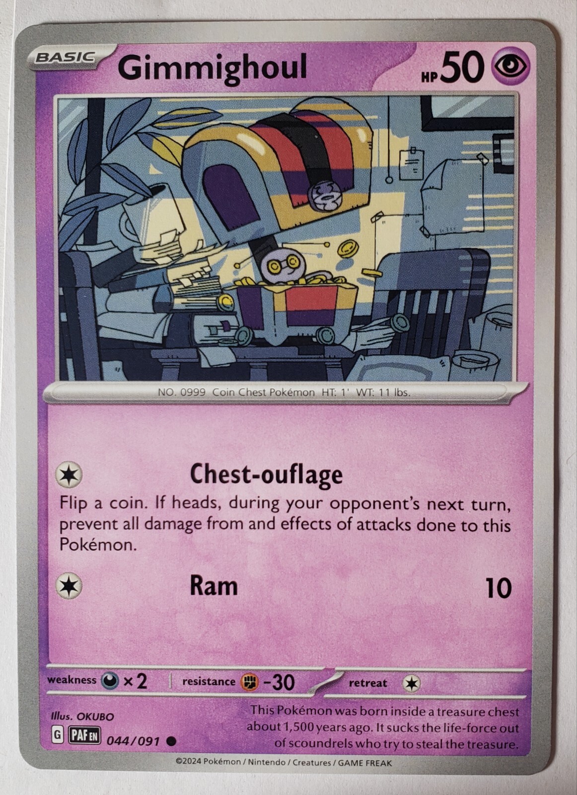 Gimmighoul 044/091 NM / M - Paldean Fates Pokemon Card $2 Combined Ship - OKUBO