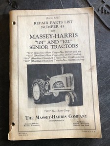 Vintage 1940 Massey Harris "101" Tractor Repair Parts List Catalog Manual No 36A