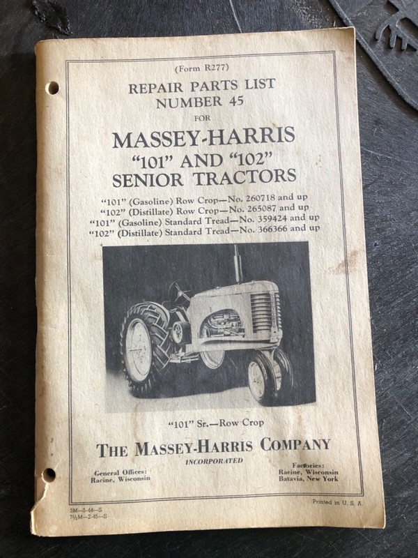 Vintage 1940 Massey Harris "101" Tractor Repair Parts List Catalog Manual No 36A
