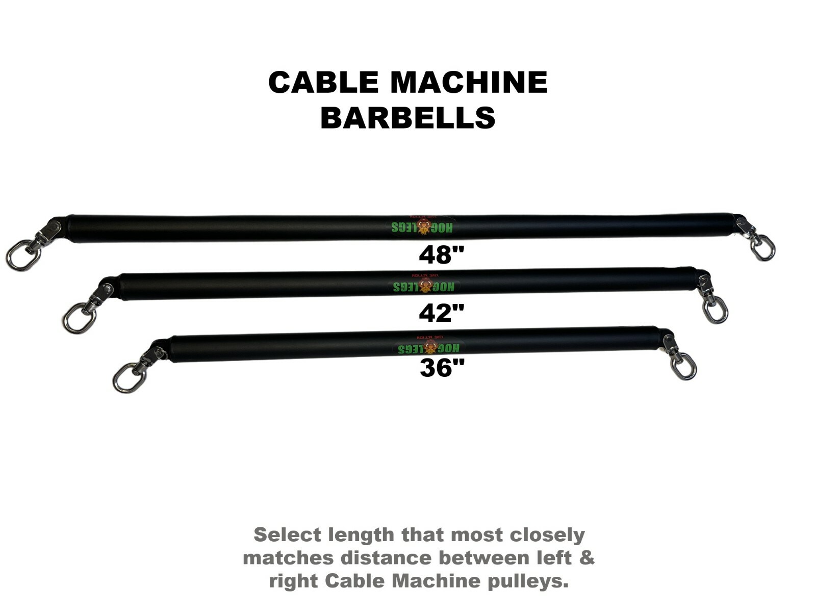 Barras de máquina HOG LEGS Std 1-1/4"" redondas, 48"" / 42""/ 36"" de largo CABLE DOBLE