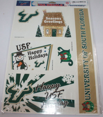 USF BULLS HAPPY HOLIDAYS WINDOW DECALS  16X11 UNIVERSITY OF SOUTH FLORIDA