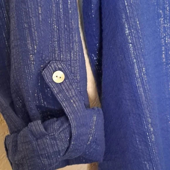 Chicos Blue Button Down Silver Metallic Shirt Wom… - image 6