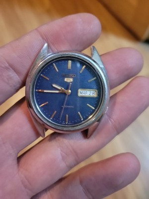 Seiko 5 Automatik Vintage - blaues Zifferblatt - Tag/Datum - 70/80er Jahre - funktioniert