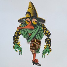 Vintage Beistle Jointed Witch Halloween Die Cut Decoration 29" Parts Repair USA