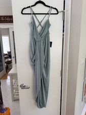 Lulus Dreamy Date Sage Blue Surplice Midi Dress