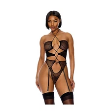 Forplay Lingerie Pull My Strings Sheer Mesh Halterneck Teddy Black