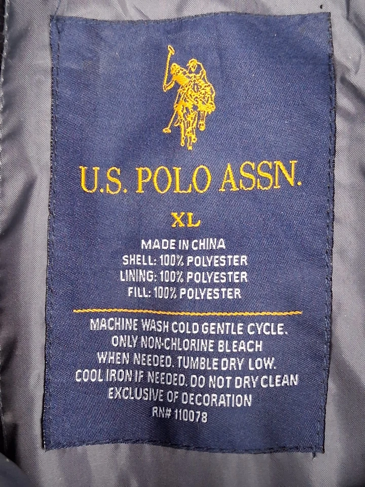 Chaqueta acolchada vintage de Estados Unidos Polo Assn para hombre XL capucha desmontable cremallera completa abrigo Big Pony Foto 3 de 4