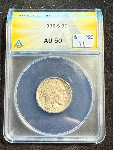 New Listing1936 S BUFFALO NICKEL ANACS AU 50 288