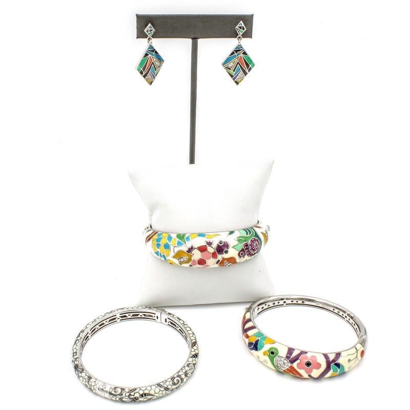 Belle Etoile Sterling Silver Colorful Enamel Bracelet Earrings Lot of 4 #S5596-5