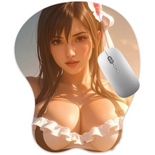3D Anime Mouse Pad, Wrist Rest Anti-Slip, Oppai Ergonomic Gaming Mat, Tifa