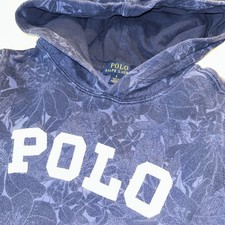 Polo Ralph Lauren Kids Boys Navy Logo Tropical Pattern Pullover Hoodie Sz 8