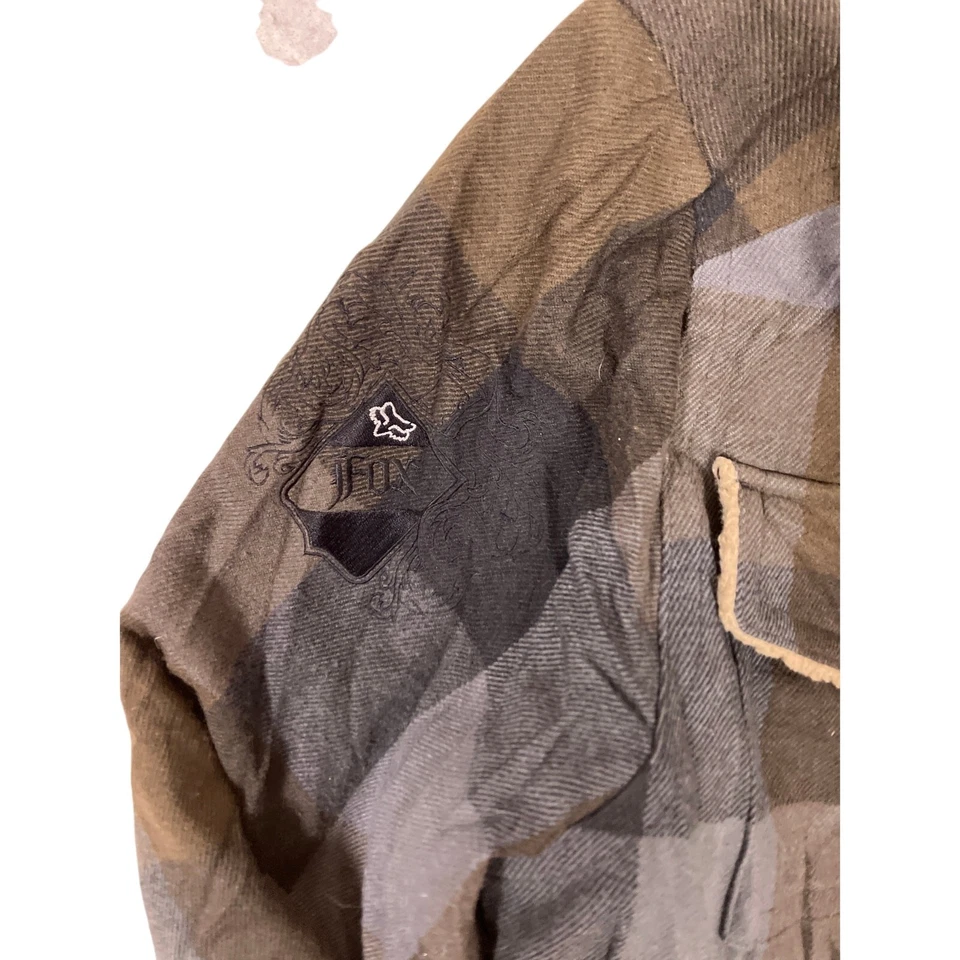 Chaqueta de Franela Fox Racing De Colección Forrada Sherpa Para Hombres XL - Marrón Gris A Cuadros Cremallera Foto 4 de 4