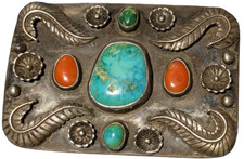 LARGE Southwest Sterling Turquoise Coral Belt...