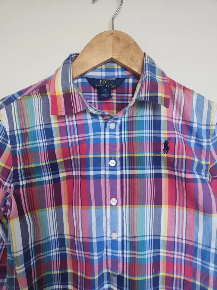 Polo Ralph Lauren Button Up Pop Over Plaid Shirt Boys 12 - Image 4 of 4