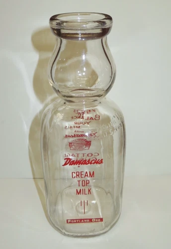 Vintage 9.5" Clear Glass Cream Top Milk Bottle - Damascus Creamery Portland, OR