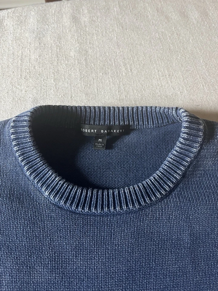 Suéter Robert Barakett Azul Lavado a la Piedra Para Hombre’s M 100% Algodón Cuello Redondo Usado en Excelente Condición Foto 2 de 4