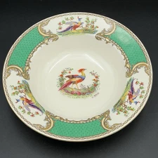 Vintage Myott Staffordshire Chelsea Bird Green Rimmed Soup Salad Bowl 8”x 1.5”