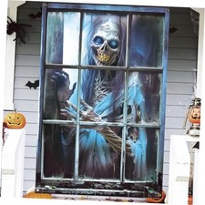 Halloween Scary Window Cover Decoration, Large Spooky Smile Girl Ghost Blue