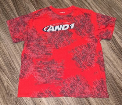 Vintage AND1 Basketball Shirt Men XL Red Street Ball AOP Y2k Mixtape Hip Hop Tee