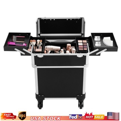 Professional Travel Makeup Case Beauty Train Case Rolling Cosmetic Organizer New