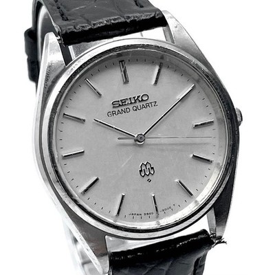 Seiko Grand Quartz 9940-8000 Twin Quartz Men Silver Dial 35mm Embossed Leather