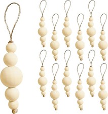 Boho Christmas Tree Ornaments Rustic Wooden Beads Natural Modern