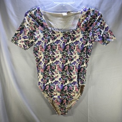 Vtg 90s Womens Medium Body Suit Floral All Over One Step Up Y2k Festival Fairy