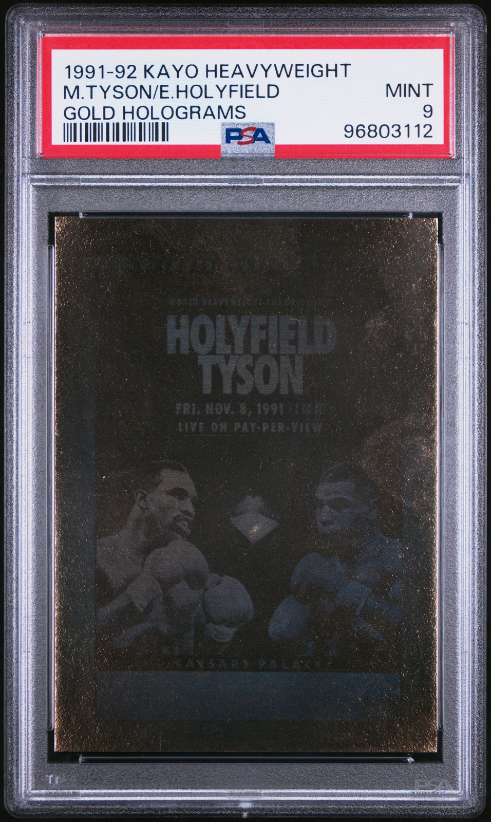 1991-92 KAYO HEAVYWEIGHT GOLD HOLOGRAMS EVANDER HOLYFIELD/MIKE TYSON PSA 9 view 1