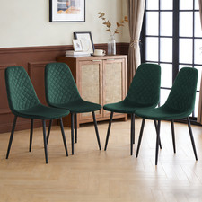 Image of Set of 2/4 Dining Chairs Velvet Padded Seat Metal Leg Kitchen Office Dining Room