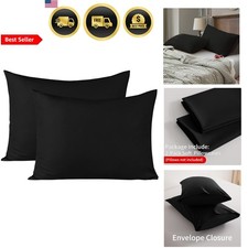 Pillowcases Set of 2 Microfiber Black Standard Pillow Covers Wrinkle Resistant