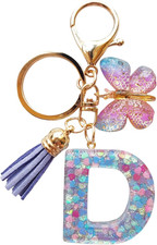 Cute Initial Letter Keychains for Women Girls Tassel Butterfly Pink Purple Green