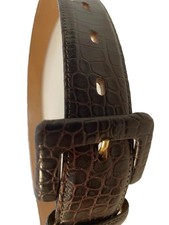 Vintage Women  s Croc Embossed Italian Leather Belt 1.25  Brown USA Made Large