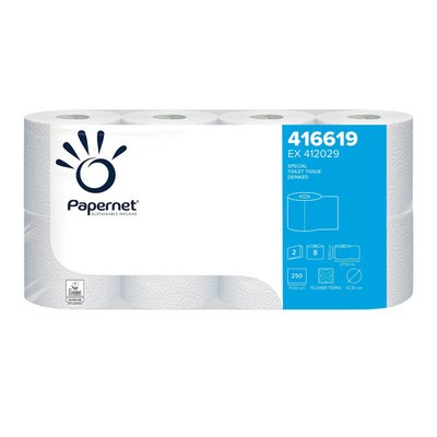 8x Papernet Toilettenpapier 416619, 2-lagig - 8 Rollen | Packung (250 Blätter)