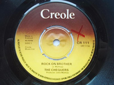 Chequers Rock On Brother 7'' Creole CR111 EX 1975 es gibt rote Filzspitze X an der Seite