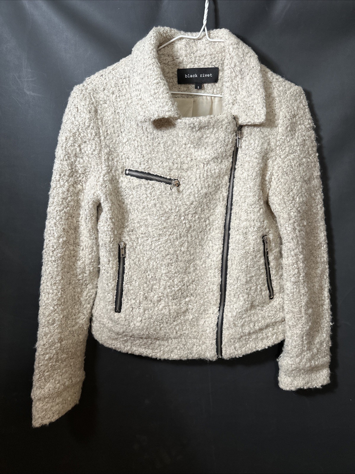 Women’s Black Rivet Small Fuzzy Basic Jacket Side… - image 1