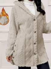 Women's Autumn and Winter Faux Fur Coat Plush Button Cardigan Hooded Sweater