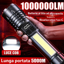TORCIA LED MILITARE 5000M RICARICABILE USB DISPLAY LCD LUCE