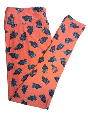 New LuLaRoe Orange Leggings With Owl Bird Pattern Size Tall & Curvy (12-18)