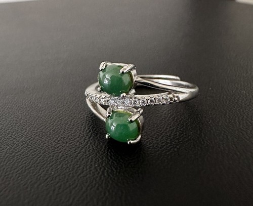 Anillo ajustable de plata de ley 925 con cabujón de jade jade natural de Birmania - Imagen 3 de 4