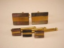 Abalone  Gold Vintage Formal SWANK Cuff Link Shirt Studs prom tux O05