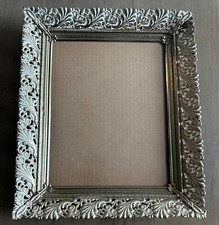 Vintage White  Gold Metal Ornate Filigree Picture Frame 12.5  x 10.5  